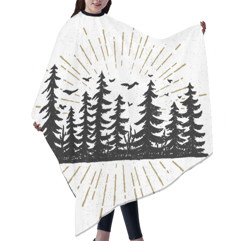 Personality  Hand Drawn Icon With A Textured Spruce Trees Vector Illustration Hair Cutting Cape