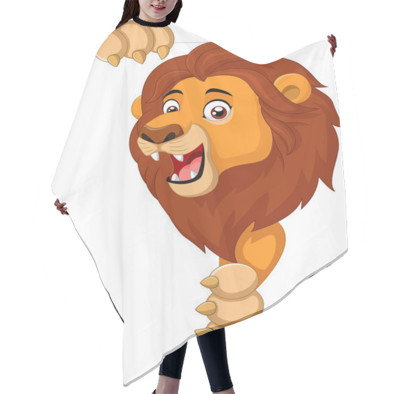 Personality  Cartoon Lion Holding Blank Sign Hair Cutting Cape