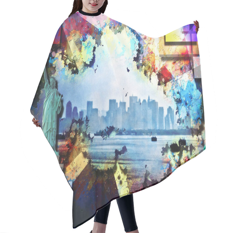 Personality  Liberty Statue And New York City On Modern Art Background Hair Cutting Cape