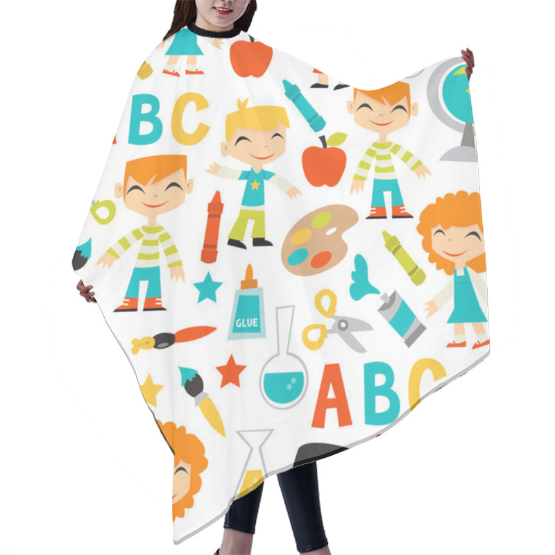 Personality  Retro Kids Back To School Seamless Pattern Background Hair Cutting Cape