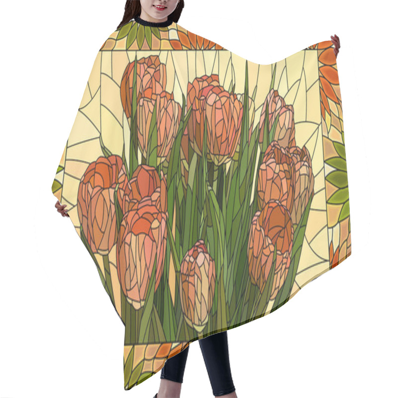 Personality  Vector Illustration Flowers Of Red Tulips. Hair Cutting Cape