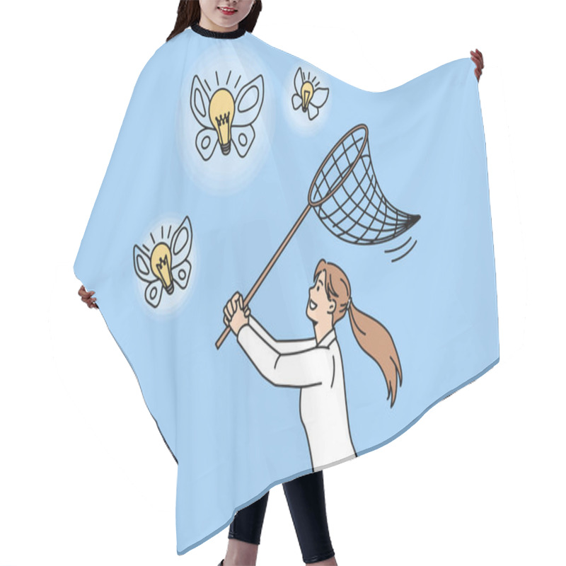 Personality  Woman With Net Catch Butterfly Light Bulbs  Hair Cutting Cape