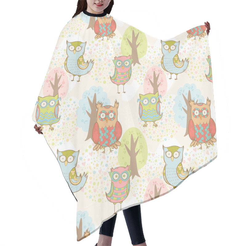 Personality  Cute Cartoon Owls Fantasy Coloful Pattern Hair Cutting Cape