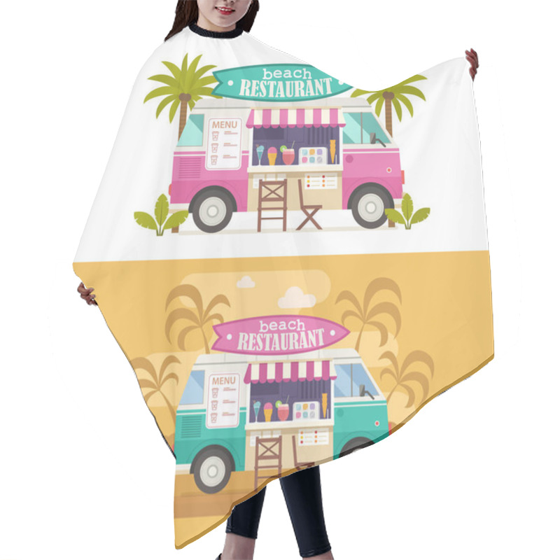 Personality  Beach Restaurant Food Van Hair Cutting Cape