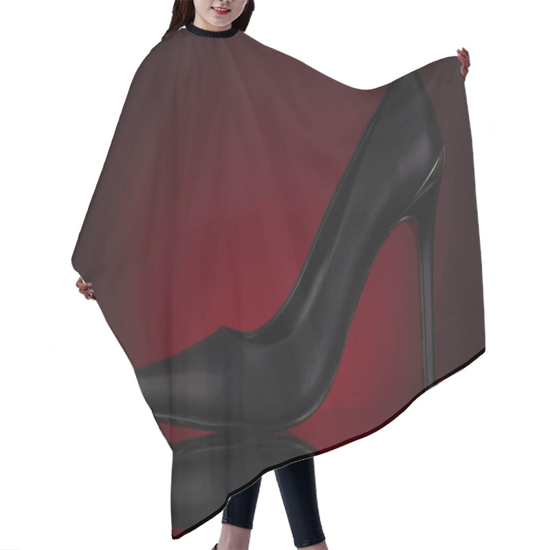 Personality  Elegant Black High Heel Shoe On Red Background Hair Cutting Cape