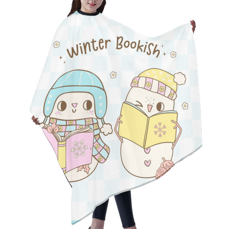 Personality  Cute Groovy Retro Winter Bookish Snowman Reading Book Illustration Hand Drawn Doodle. Hair Cutting Cape