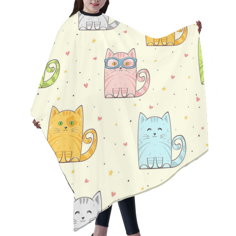 Personality  Seamless Background With Cute Cats, Hearts And Stars, Illustration. Hair Cutting Cape