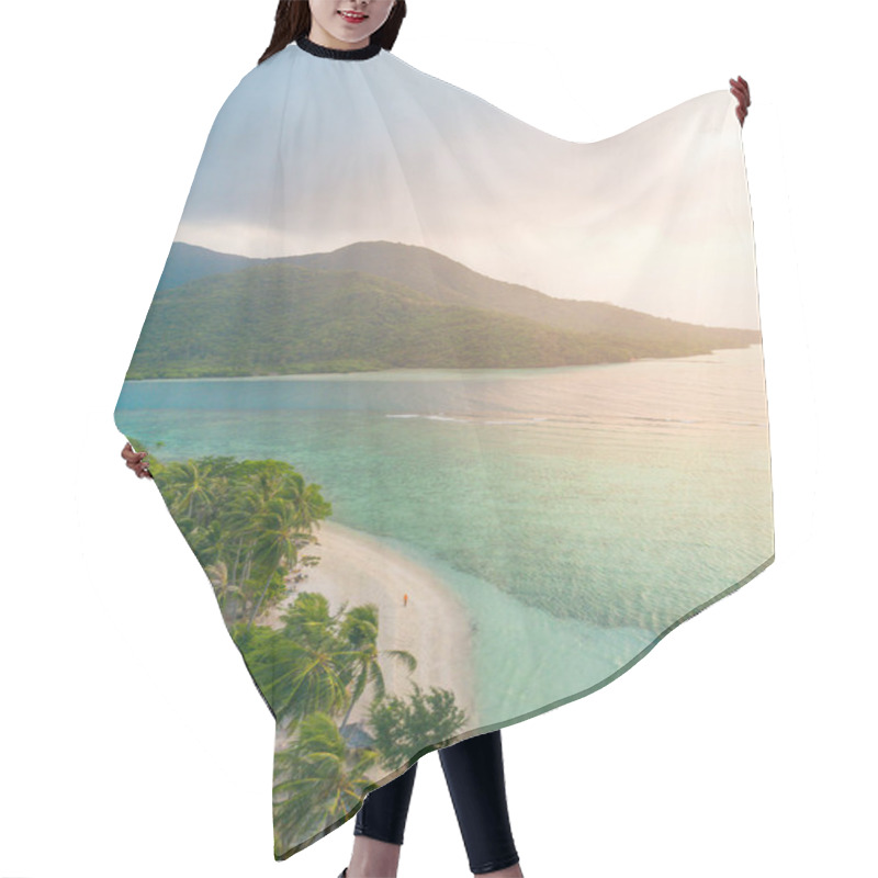 Personality  Aerial View On Tropical Beach With Blue Sea And Green Trees. Hair Cutting Cape