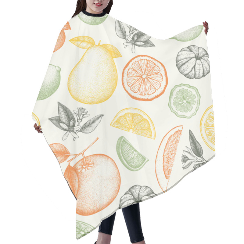 Personality  Seamless Ink Hand Drawn Citrus Hair Cutting Cape