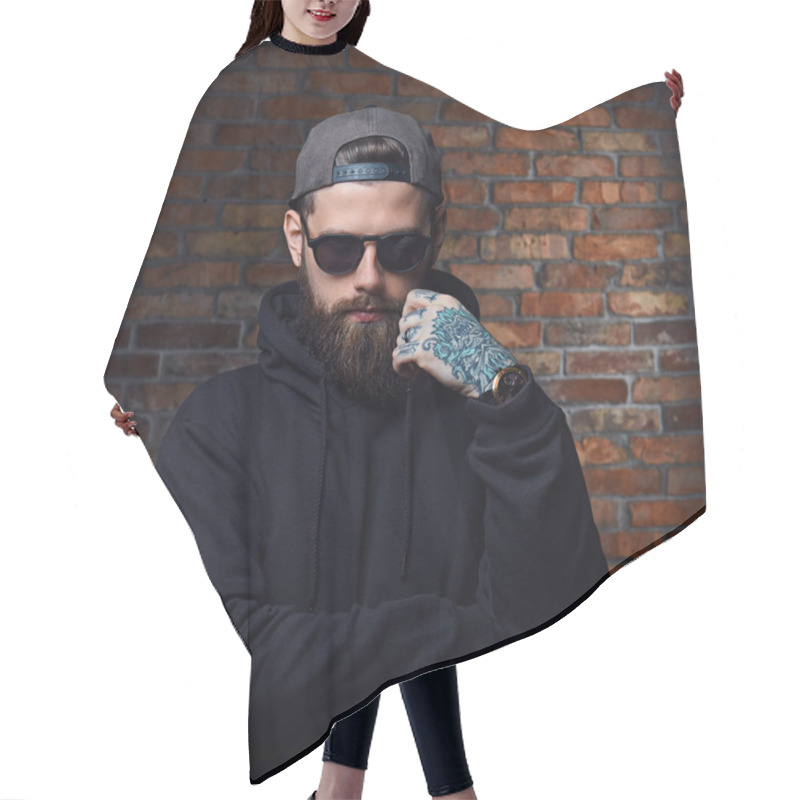 Personality  Modern Bearded Hipster Male In Hoodie  Hair Cutting Cape