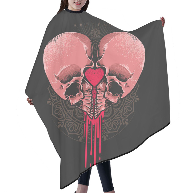 Personality  Heart Shaped Skull Illustration Vector Graphic Hair Cutting Cape