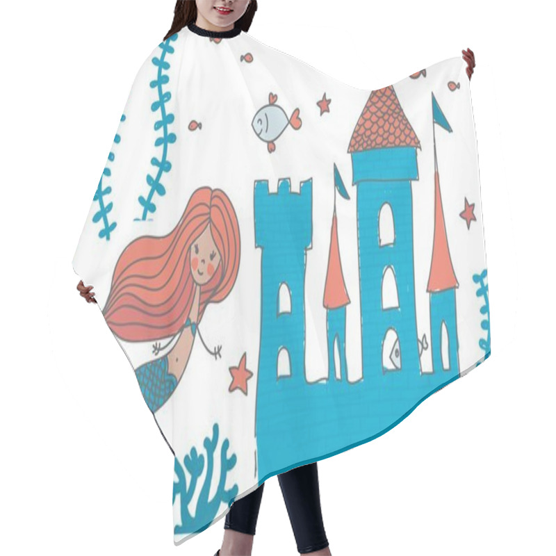 Personality  Mermaid And Underwater Castle Hair Cutting Cape