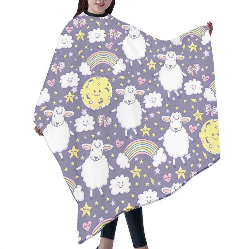 Personality  The Cutest Pattern With Rainbow, Lamb, Moon, Stars, Bows, Hearts And Clouds. Especially For Children. Vector Background With Sheeps And Magical Night Sky. Good Night.  Hair Cutting Cape