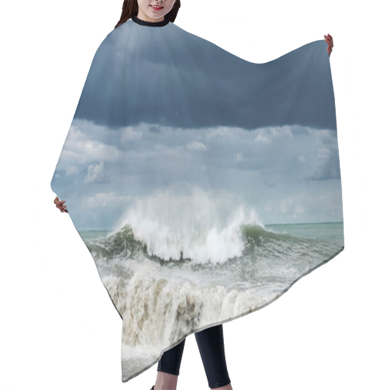 Personality  Stormy Sea, Waves Are Crashing On The Shore Hair Cutting Cape