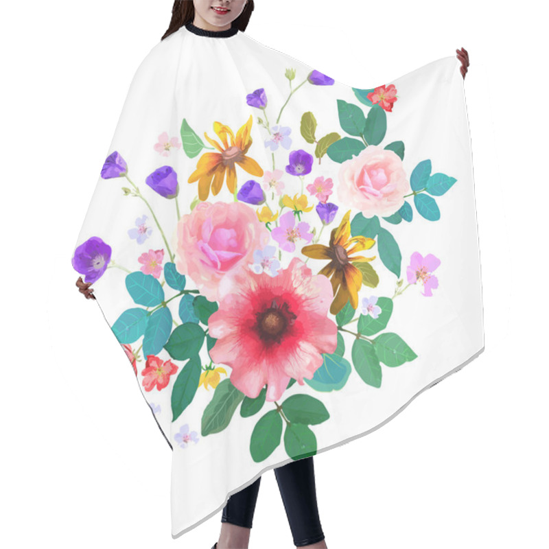 Personality  Hand Drawn Floral Bouquet With Isolated Flowers And Leafs. Vecto Hair Cutting Cape