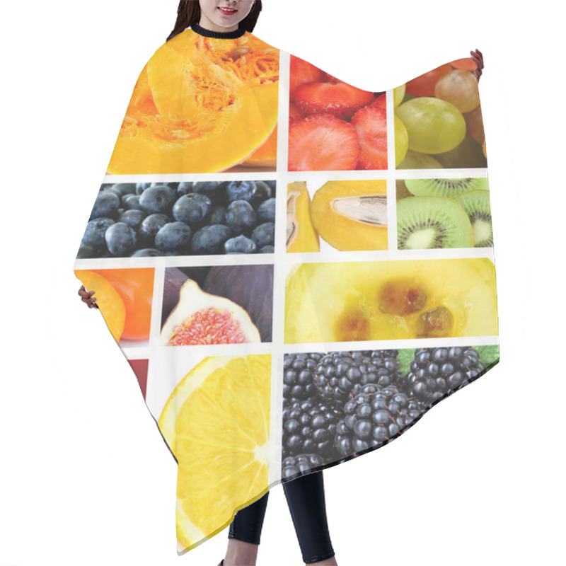 Personality  Collage Of Fresh Fruits And Berries Hair Cutting Cape