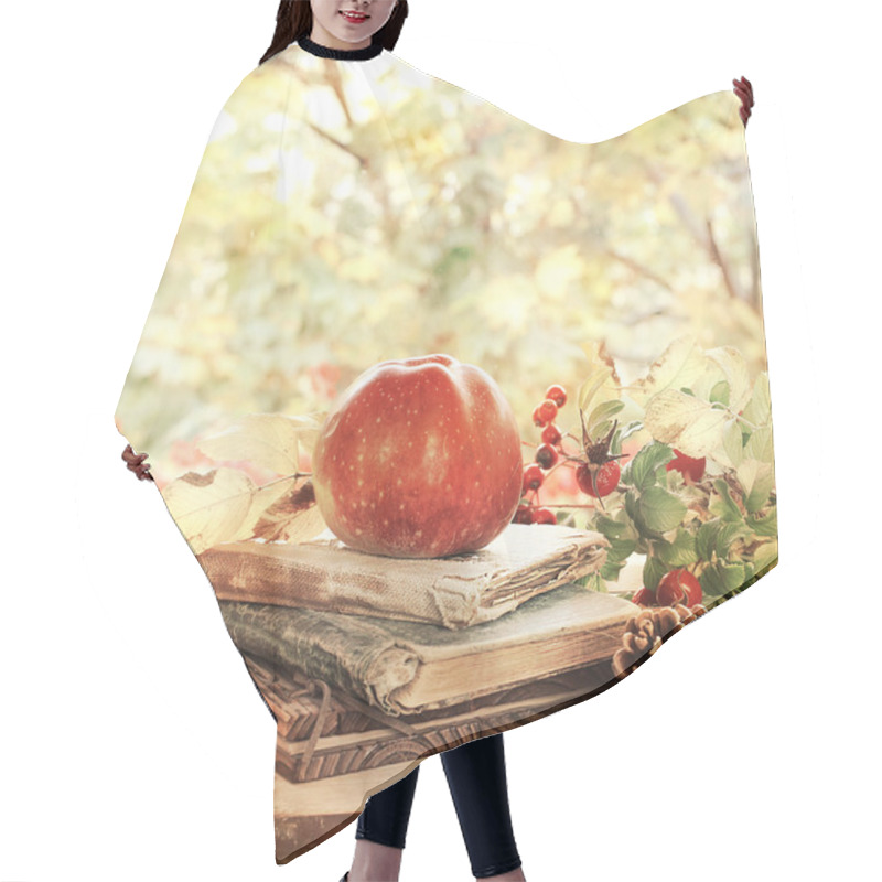 Personality  Old Books, Leaves And Apple In Autumn Scenery Hair Cutting Cape