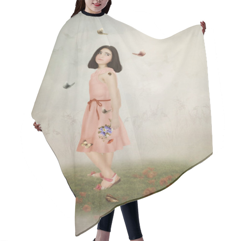 Personality  Little Girl And Butterflies Hair Cutting Cape