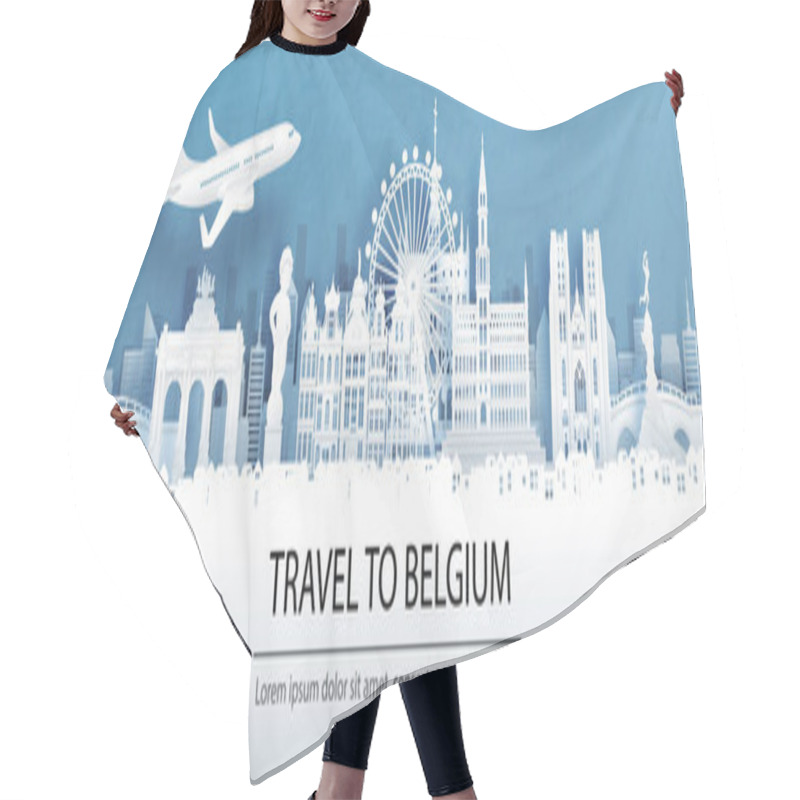 Personality  Travel Advertising With Travel To Belgium Concept With Panorama View Of City Skyline And World Famous Landmarks In Paper Cut Style Vector Illustration. Hair Cutting Cape