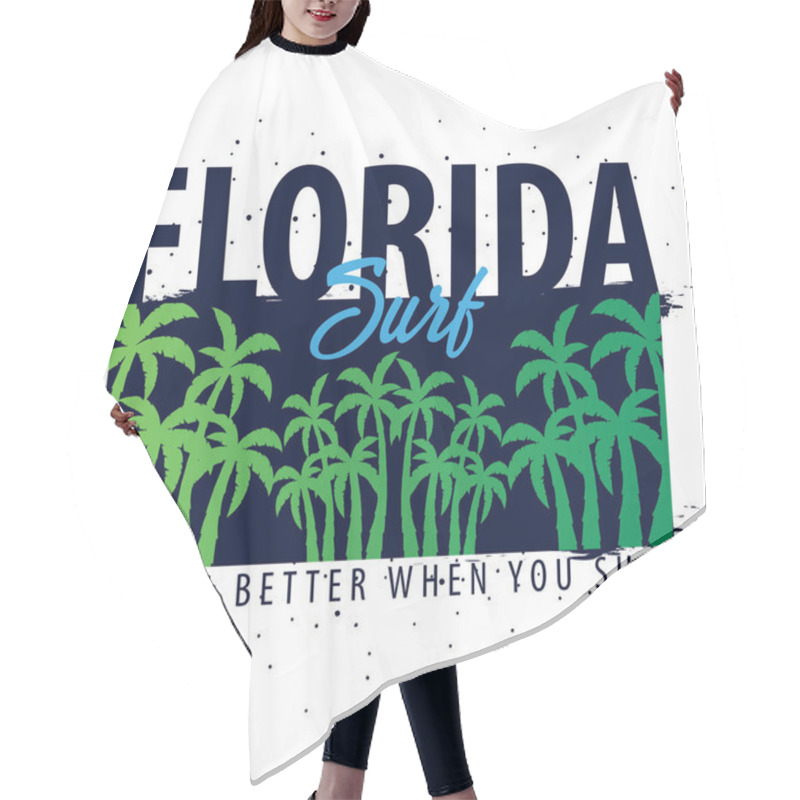 Personality  Florida Surfing Graphic With Palms. T-shirt Design And Print. Hair Cutting Cape