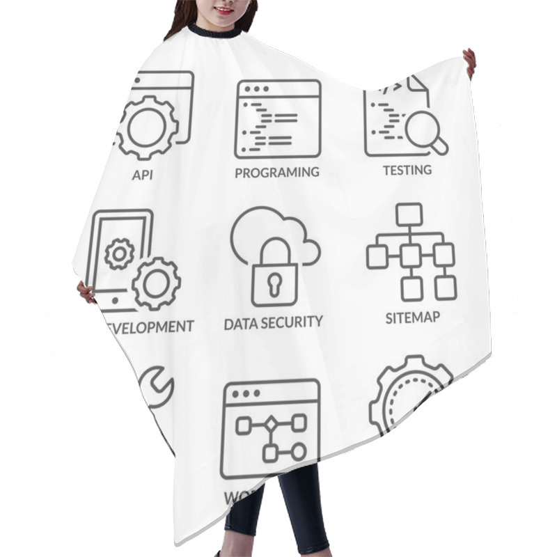 Personality  Basic Web Development Line Icons With Text Hair Cutting Cape