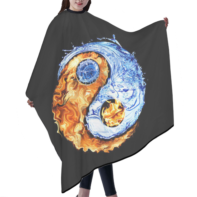 Personality  Yin And Yang Symbol Made Of Fire And Water On Black Background Hair Cutting Cape