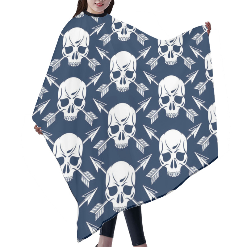 Personality  Black Skulls Seamless Vector Background, Endless Pattern With Horror Death Sculls, Stylish Wallpaper Of Hard Rock Culture Music Fashion Theme, Gothic Image. Hair Cutting Cape