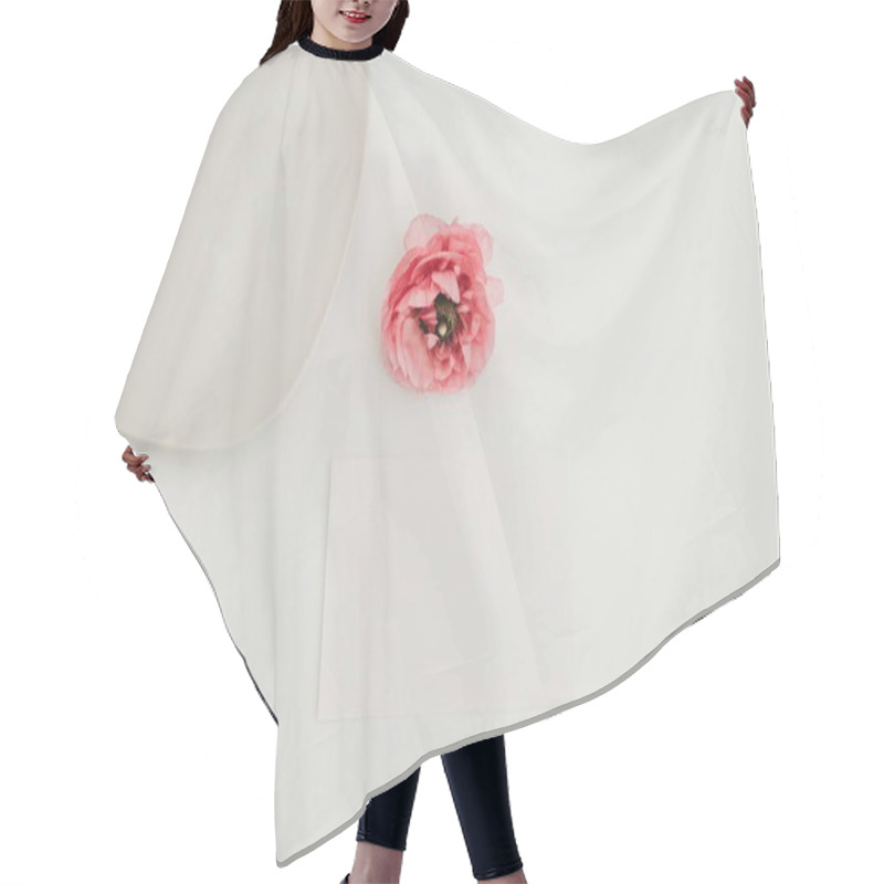 Personality  Delicate Pink Flower Beside A Blank Card And A Minimalist Dish. Hair Cutting Cape