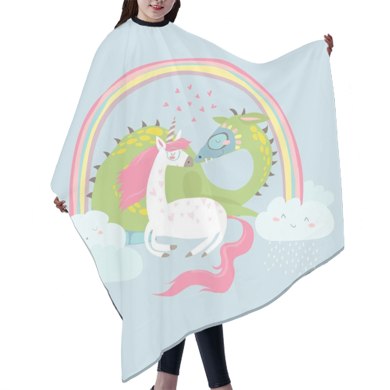 Personality  Cute Cartoon Dragon With Unicorn Hair Cutting Cape