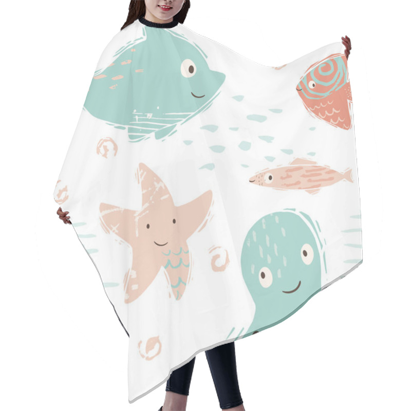 Personality  Sea Baby Cute Seamless Pattern. Sweet Starfish, Fish, Octopus Print Hair Cutting Cape