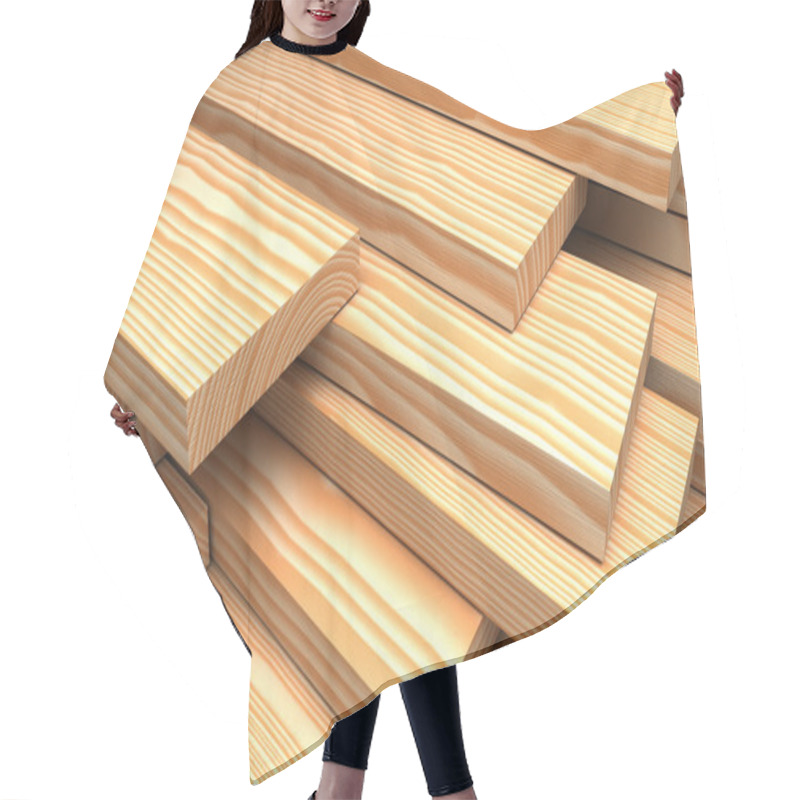 Personality  Construction Materials. Closeup Different Wooden Boards And Plank. Industrial 3d Illustration Hair Cutting Cape