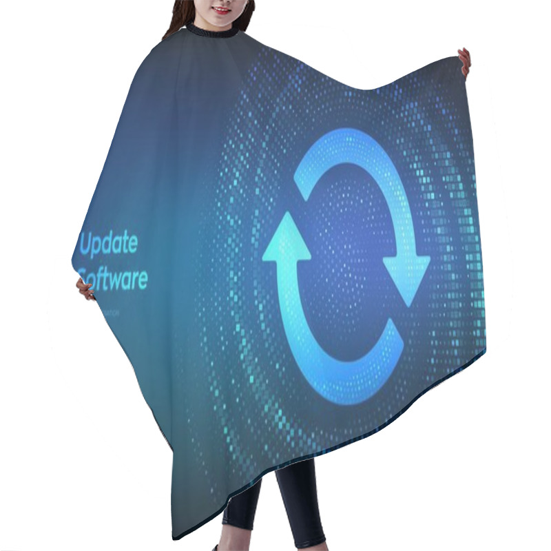 Personality  Update Software. Synchronization Icon. Upgrade Computer Program Version Concept. Binary Code Data Flow. Virtual Tunnel Warp Made With Digital Code. Vector Illustration Hair Cutting Cape