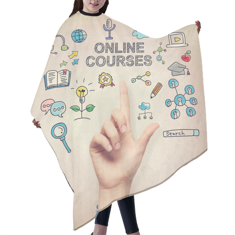 Personality  Hand Pointing To Online Course Concept Hair Cutting Cape