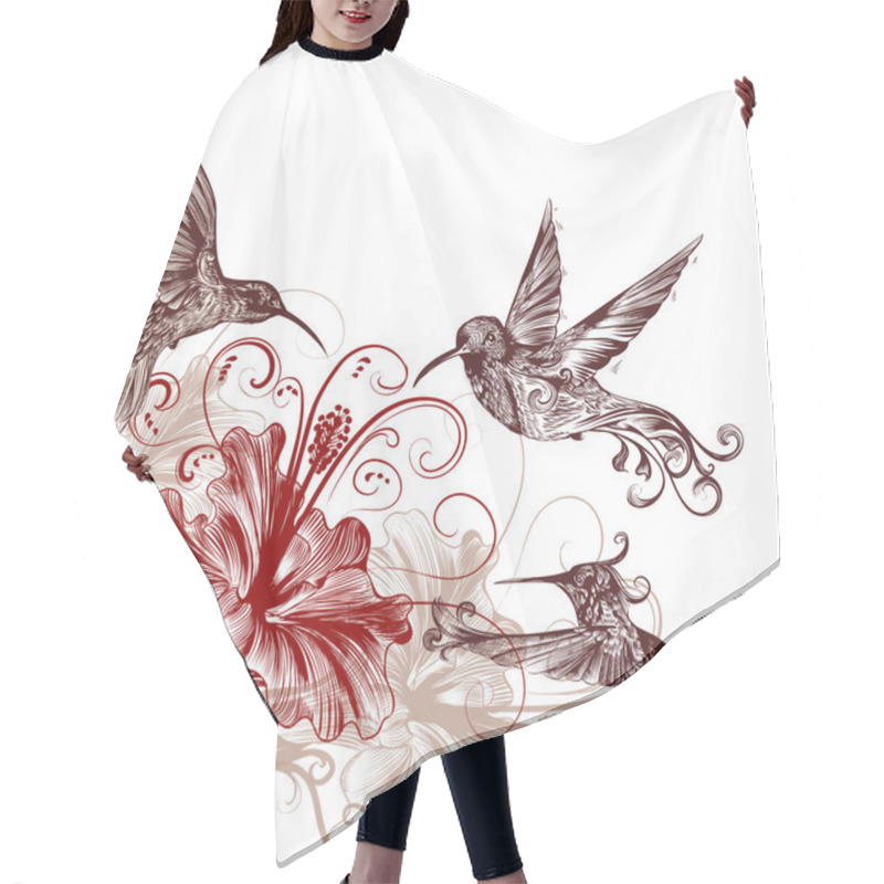 Personality  Floral Background With Hummingbirds And Hibiscus Flowers Hair Cutting Cape