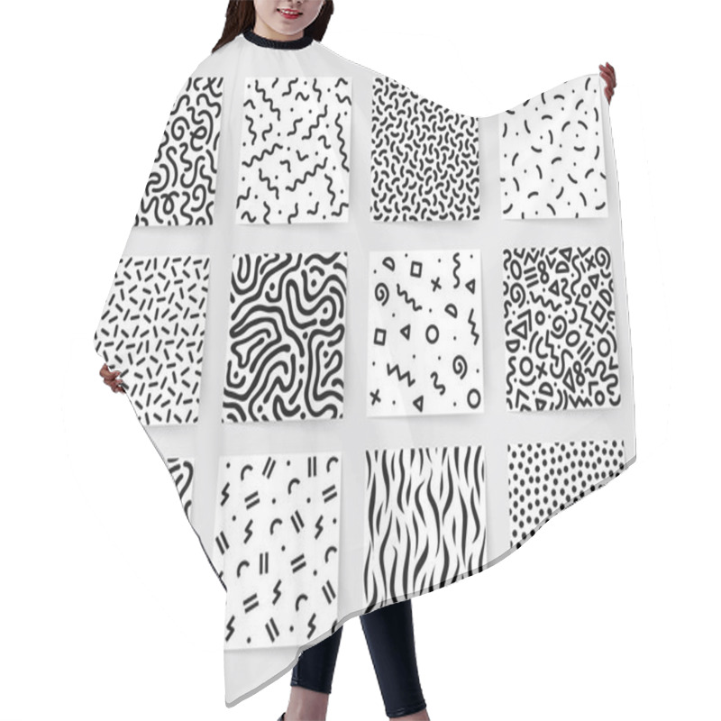 Personality  Set Of Seamless Black And White Geometric Patterns. Hipster Memphis Style. Hair Cutting Cape