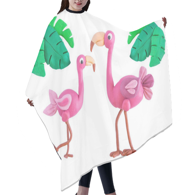 Personality  Pink Flamingo With Palm Leaves Made Of Plasticine Isolated On White Background. Crafts From Platinum. Children Crafts. Plasticine Bird Flamingo Hair Cutting Cape