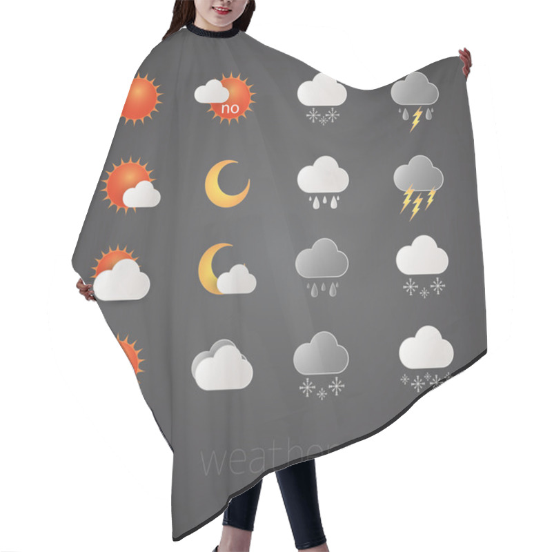 Personality  Weather Icons On Black Background. Vector Illustrations Hair Cutting Cape