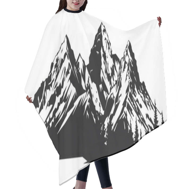 Personality  Mountain With Pine Trees And Landscape Black On White Background. Vector Illustration Mountain With Pine Trees On White Background. Mountain Verctor Illustration. Hair Cutting Cape