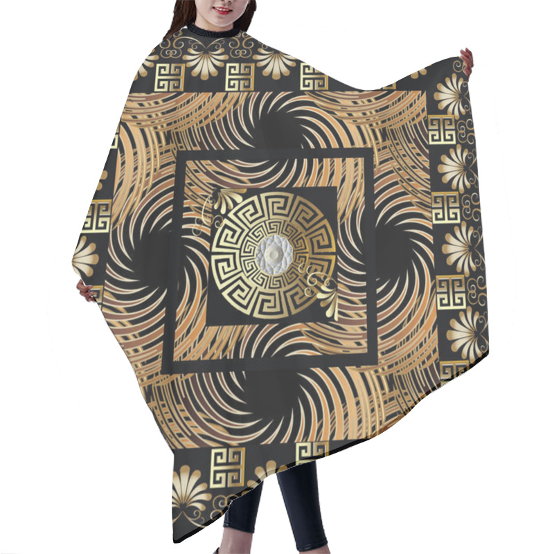 Personality  3d Greek Key Meanders Square Panel. Floral Borders Pattern.  Hair Cutting Cape