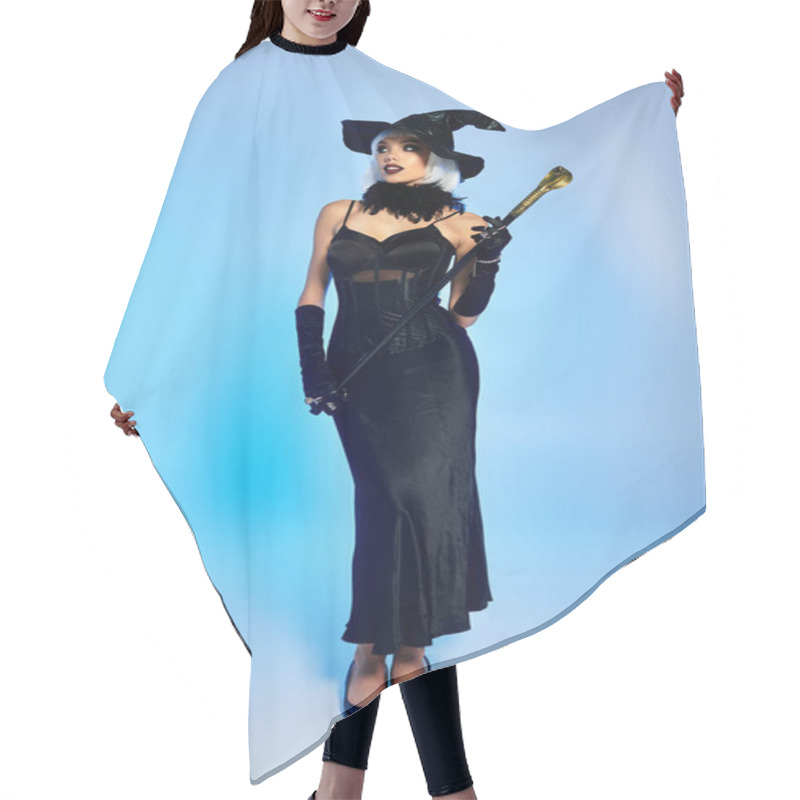 Personality  Dressed As A Witch, The Beautiful Woman Showcases Her Enchanting Costume With Flair. Hair Cutting Cape