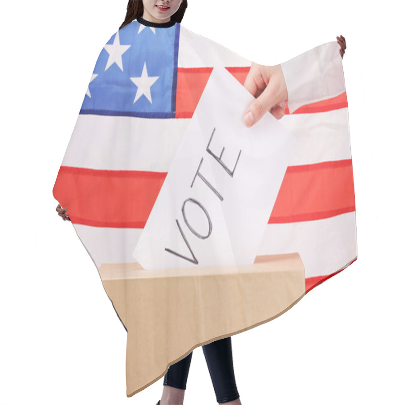 Personality  Hand With Voting Ballot And Box On Flag Of USA Hair Cutting Cape