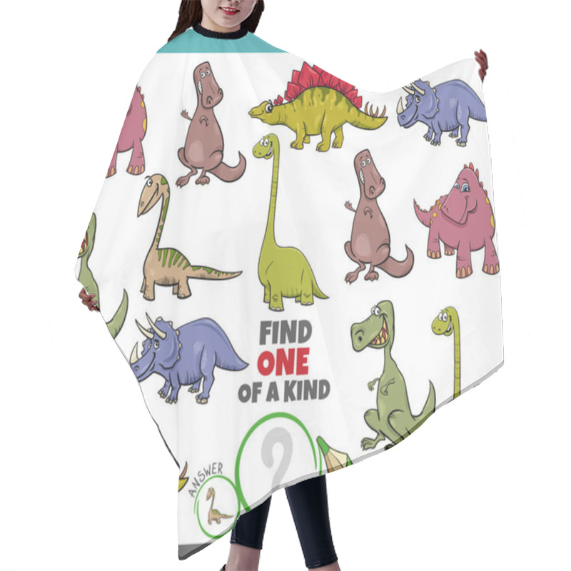 Personality  Cartoon Illustration Of Find One Of A Kind Picture Educational Game With Dinosaurs Prehistoric Animal Characters Hair Cutting Cape