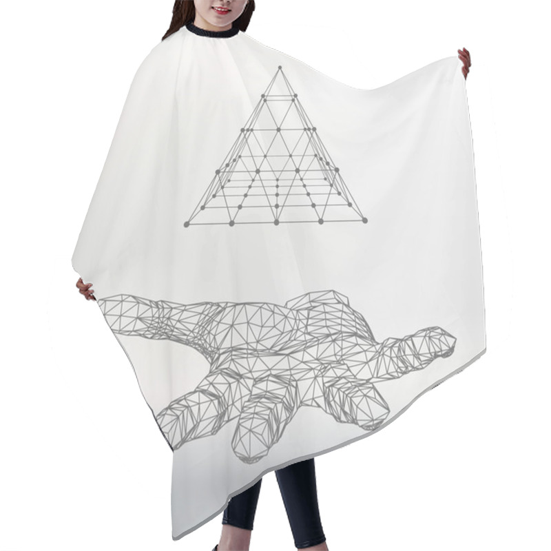 Personality  Triangle Pyramid On The Arm. The Hand Holding A Pyramid. Polygon Triangle. Polygonal Hand. The Shadow Of The Objects In The Background. Hair Cutting Cape