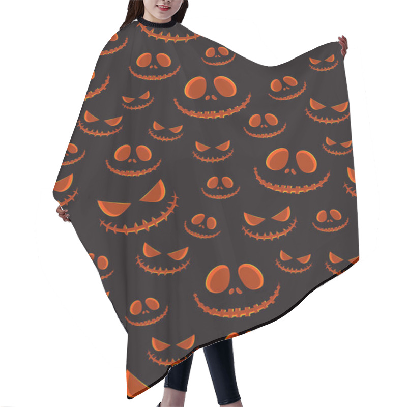 Personality  Halloween Horror Pumpkin Jack-o Lantern Seamless Pattern On Black Background. Creepy Halloween Pumpkin Pattern Background. Halloween Theme Design Vector Illustration Hair Cutting Cape