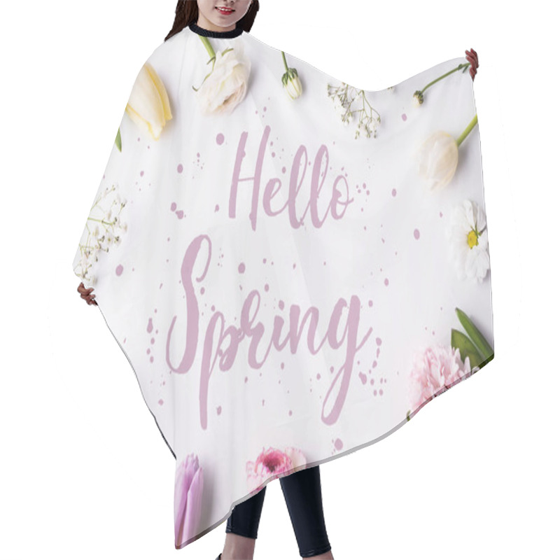 Personality  Easter And Spring Flat Lay On A White Wooden Background. Hair Cutting Cape