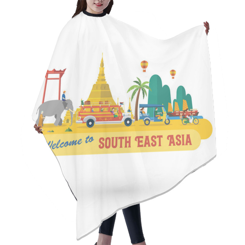 Personality  Flat Design, South East Asia's Landmarks And Icons, Vector Hair Cutting Cape