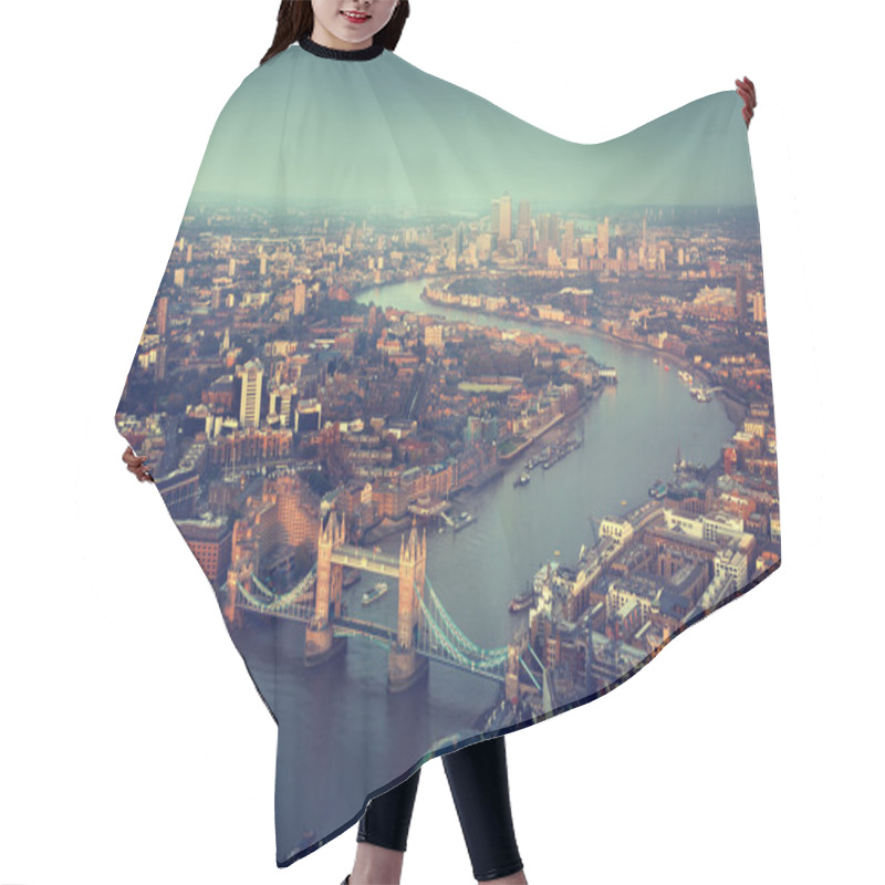 Personality  London Aerial View With  Tower Bridge In Sunset Time Hair Cutting Cape