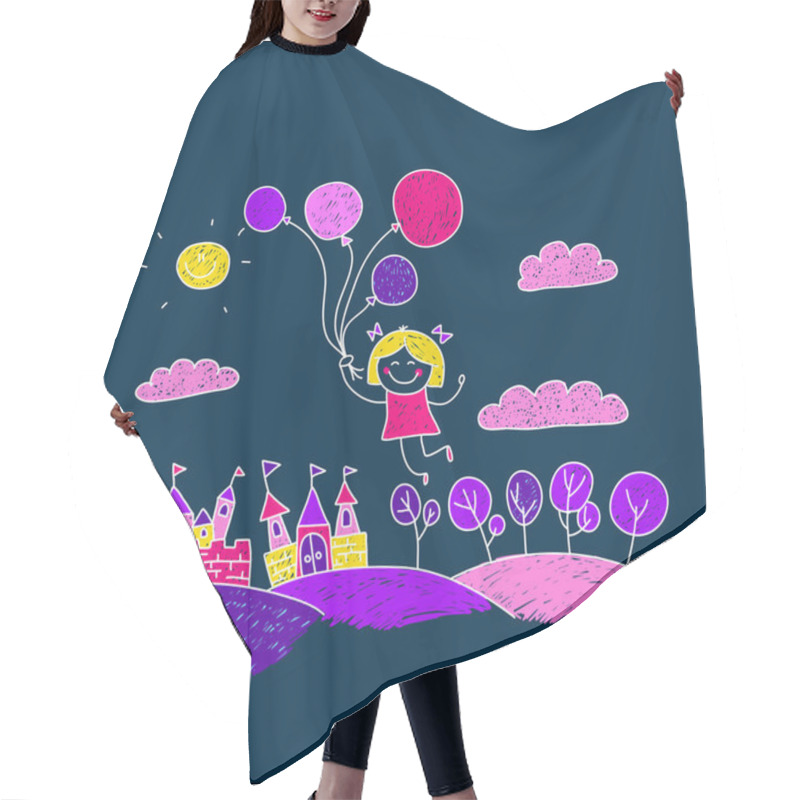 Personality  Image Of Happy Children. Kids Drawing Style Hair Cutting Cape