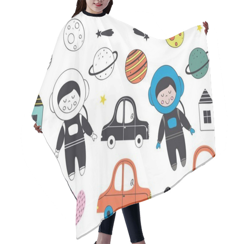 Personality  Set Of Isolated Boy Cosmonaut  And Elements In Scandinavian Style  - Vector Illustration, Eps Hair Cutting Cape