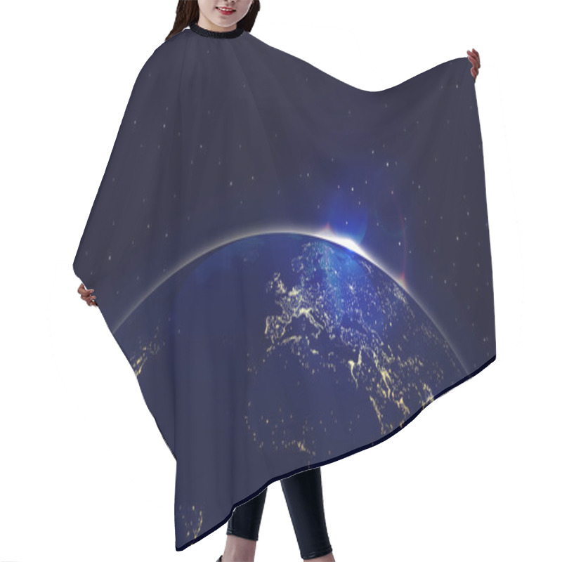 Personality  Vector Background Planet Earth With Sunrise In Space And City Lights Hair Cutting Cape